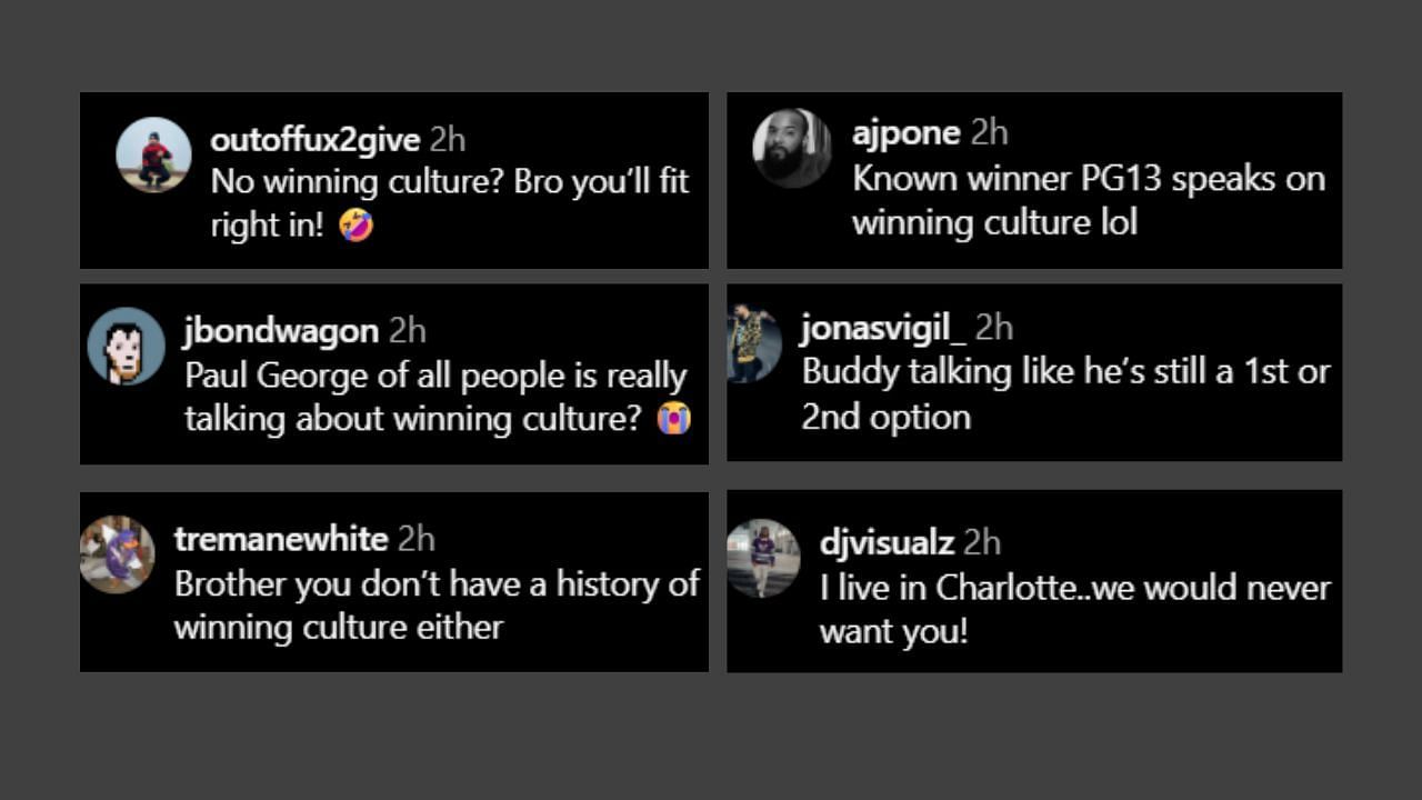 Fans comment on PG-13's comments on teh Hornets. (CreditsL: @bleacherreport/Instagram)